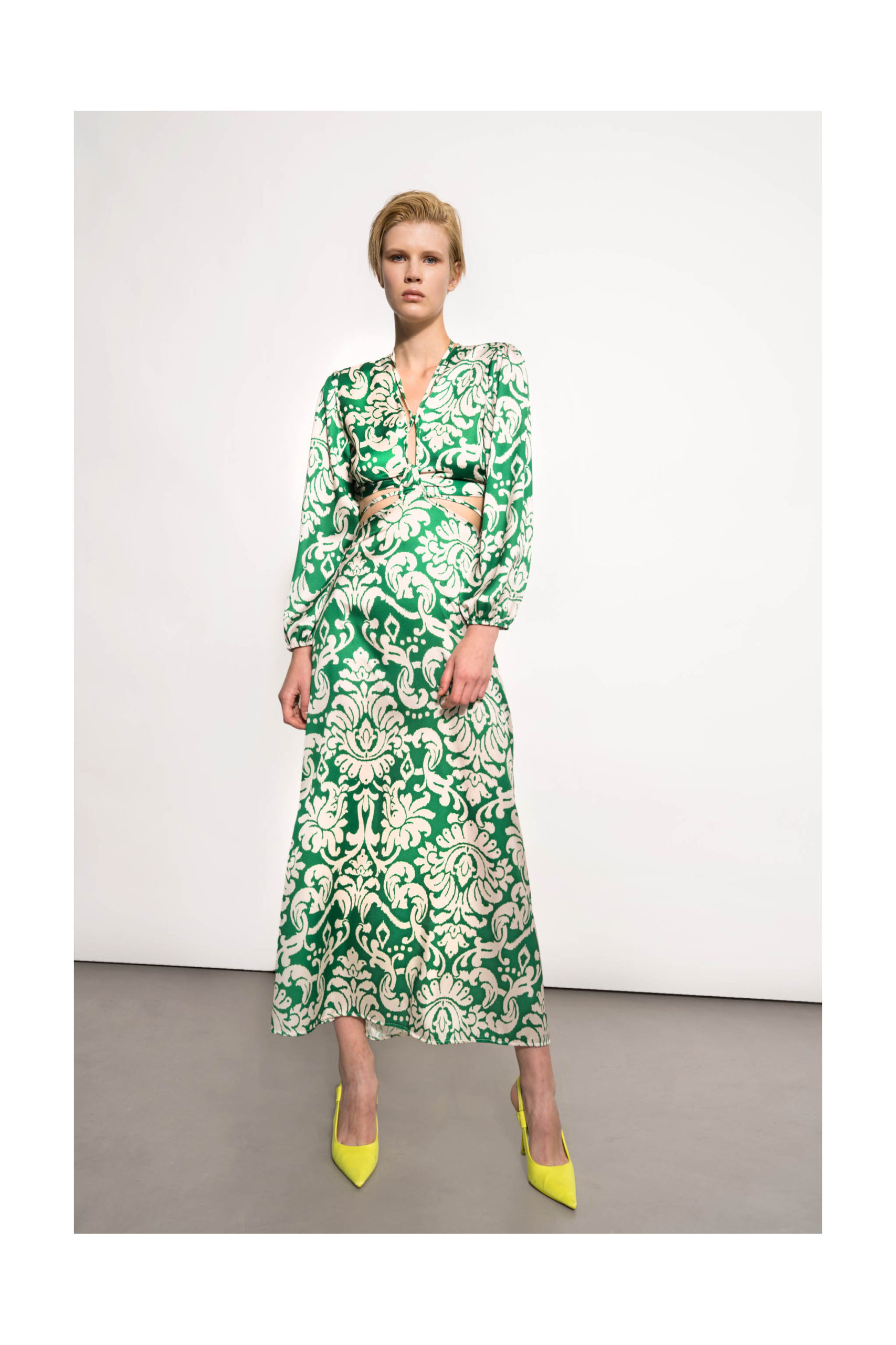 FLORAL GREEN MAXI DRESS WITH CUT OUTS ...