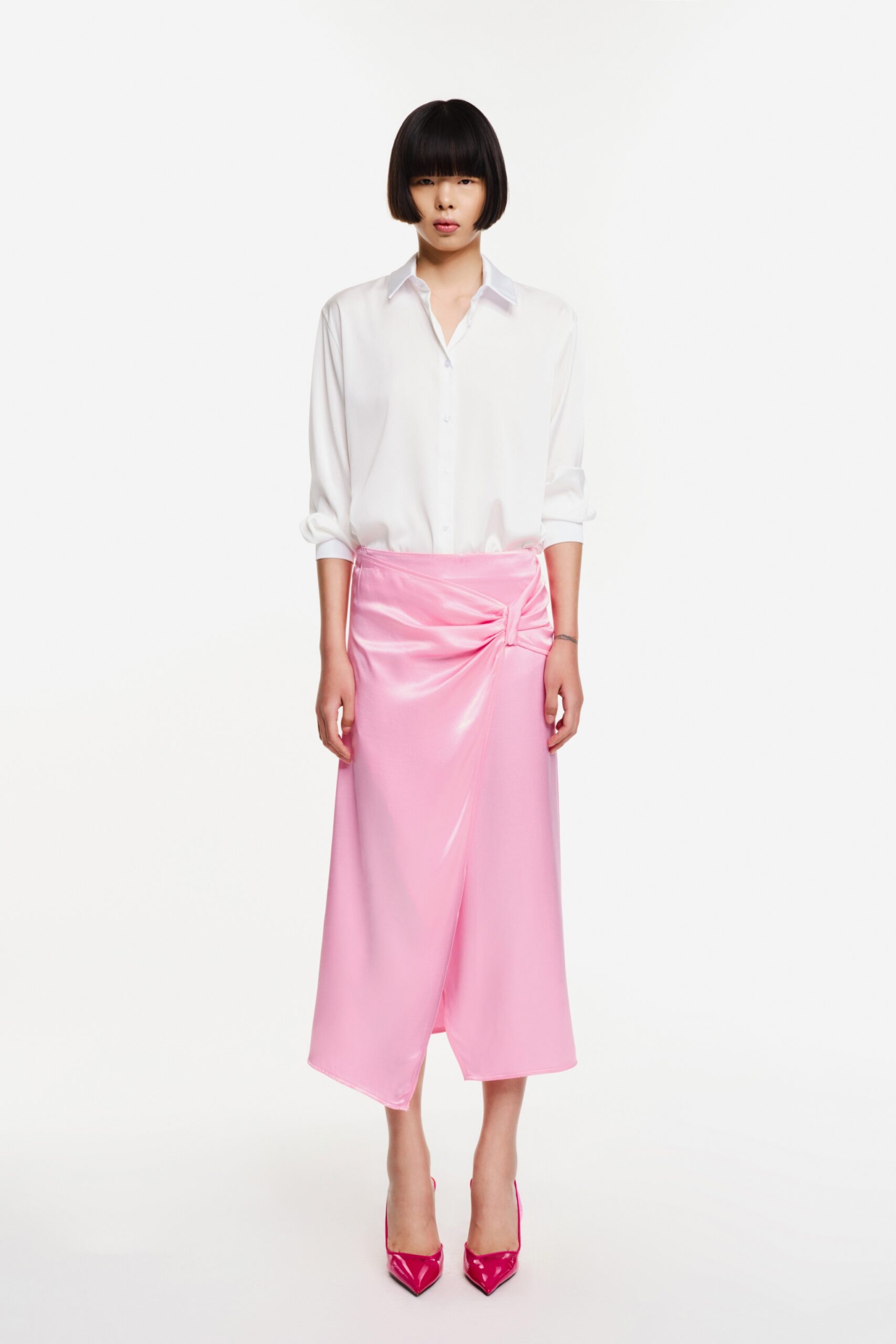 Topshop Petite satin bias maxi skirt in pink  ASOS