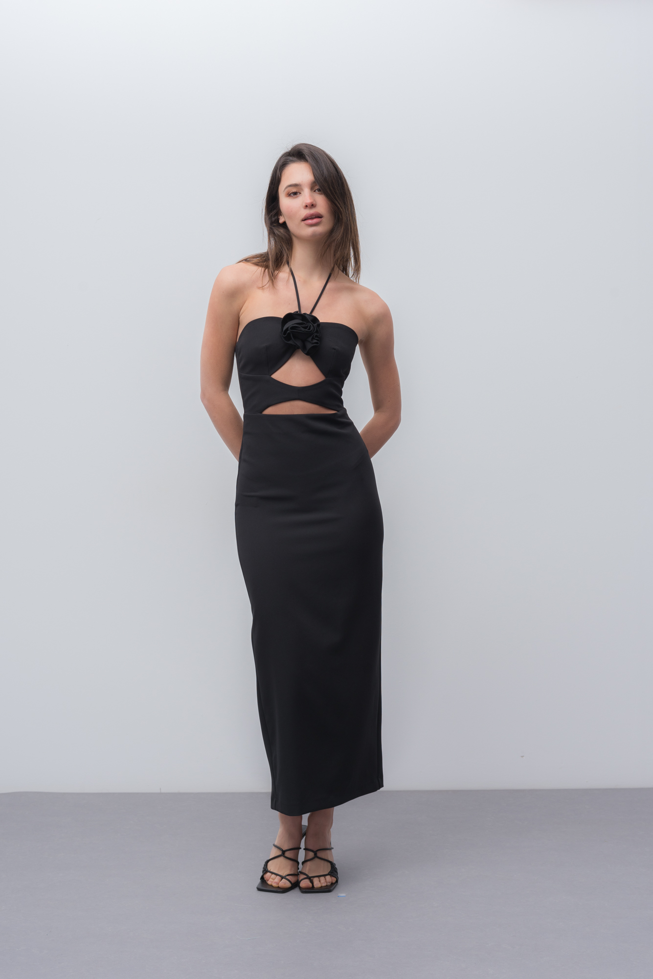Midi Black dress with flower- Le Club Elle